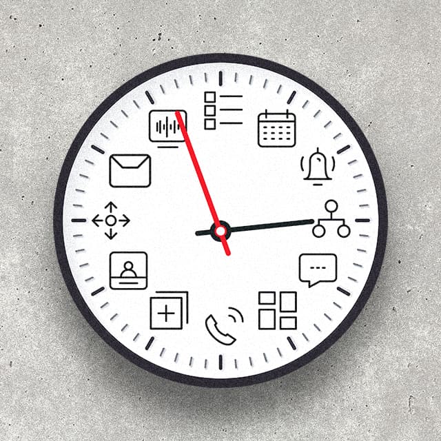 illustration of clock with task icons replacing the time