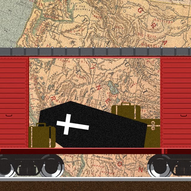 illustration of a coffin in a train
