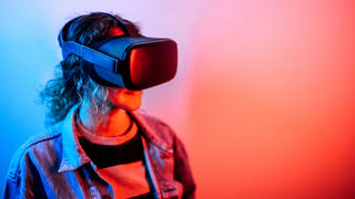 Saint Joseph's University student wearing a virtual reality headset.